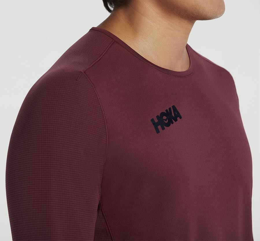 Hoka Australia One One Performance Long Sleeve - Mens Tops Brown - NPQDI-5890